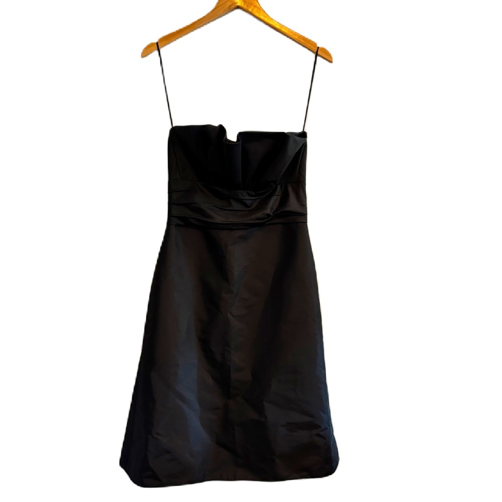 Amsale Black Satin Gathered Strapless Cocktail Dress Size 6